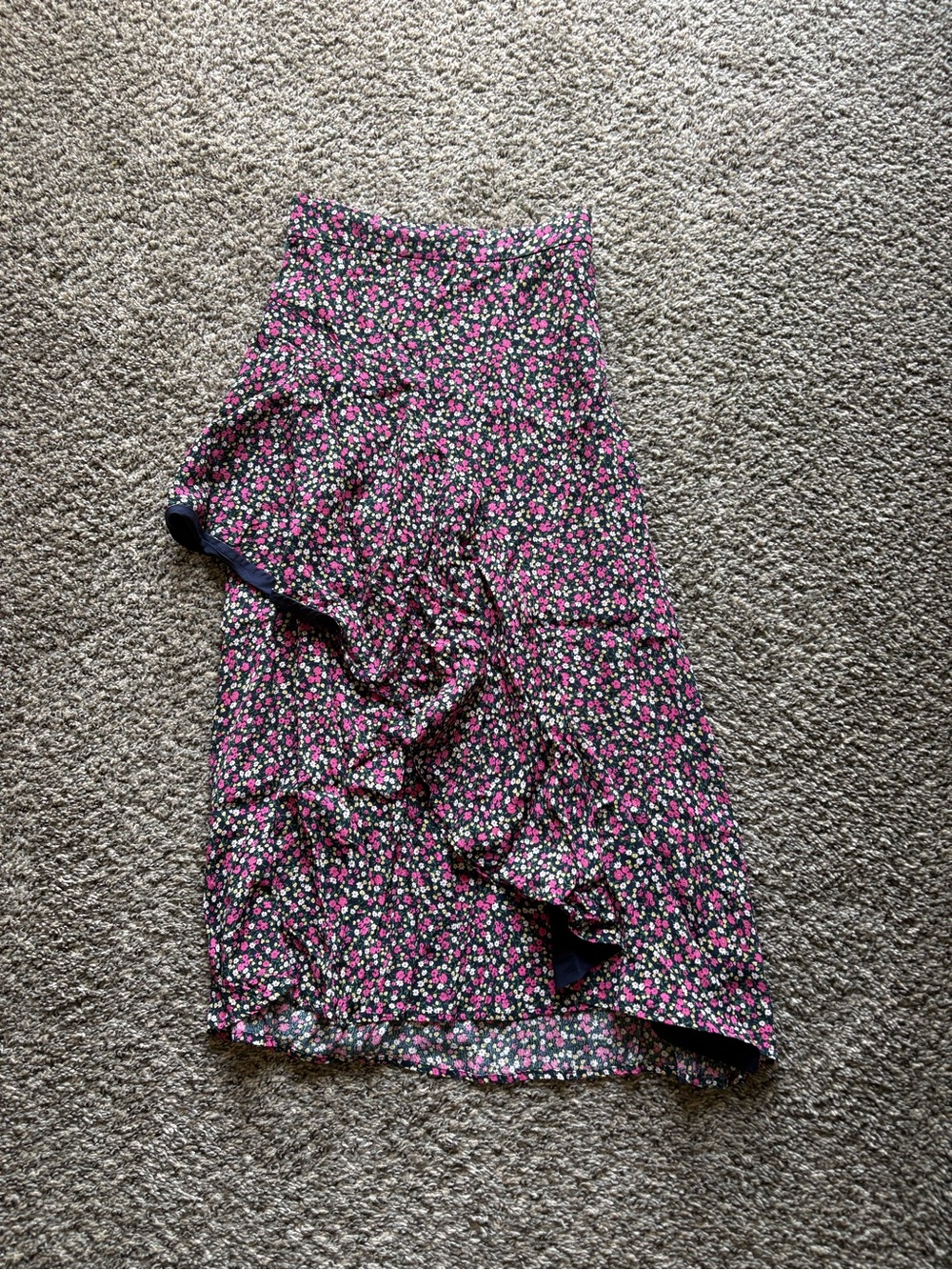 Floral Pink Ruffle Midi Skirt